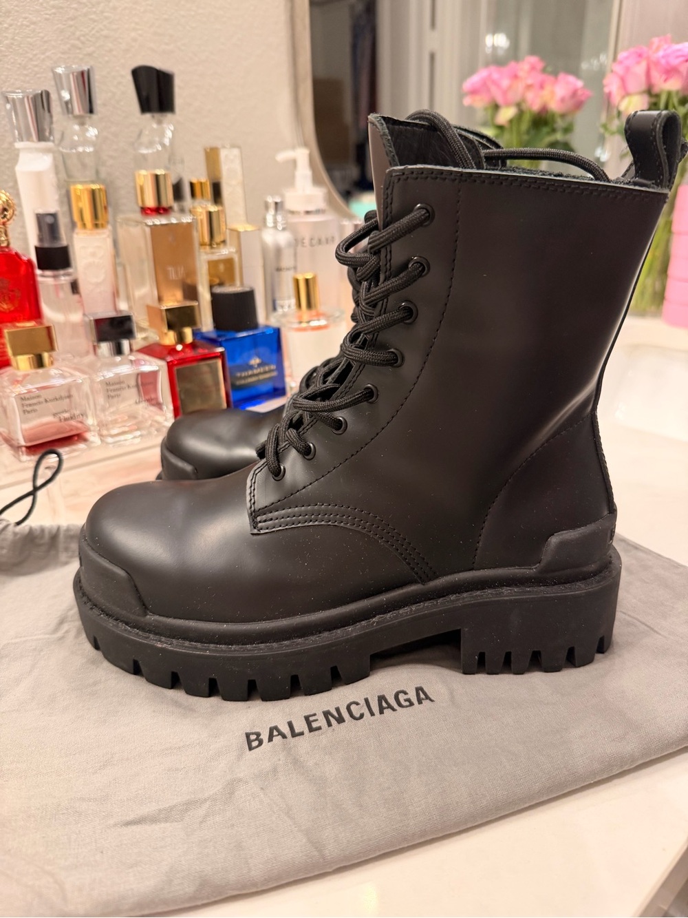 Balenciaga Women's Black Lace-Up Lug Sole Boots